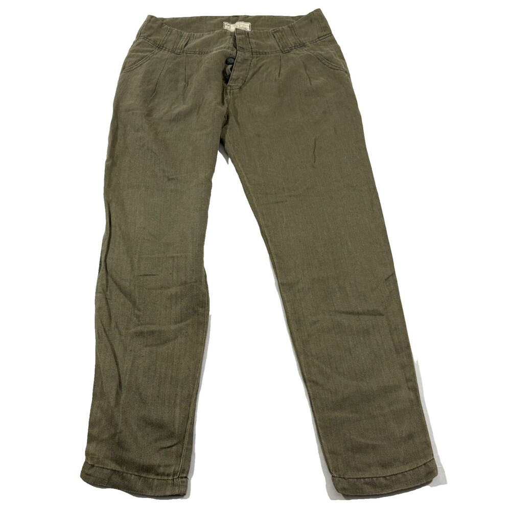 Free People Pants Womens High Rise Straight Button Fly Linen Blend Casual Sz 4